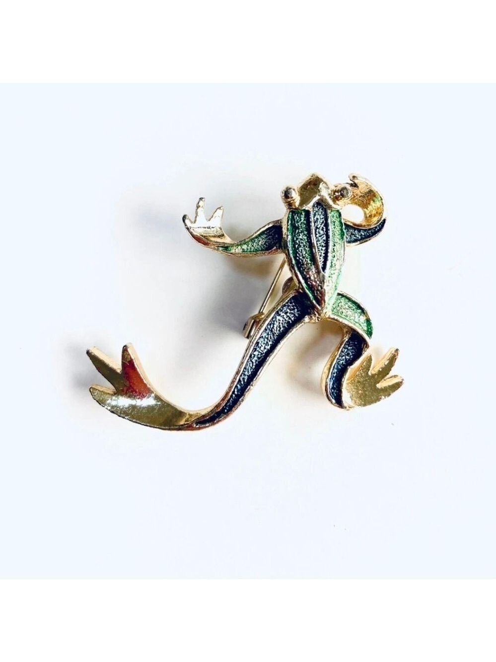 Vintage Gerry's Frog Brooch Pin Leaping Jumping Green Enamel Textured Gold Tone